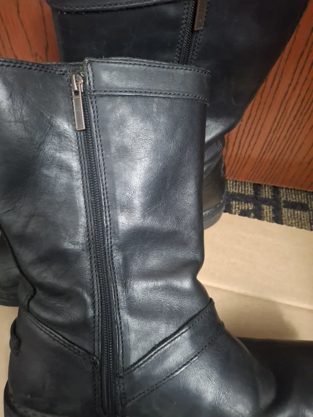 Harley-Davidson Black Leather Mid-Calf Zip & Buckle Boots